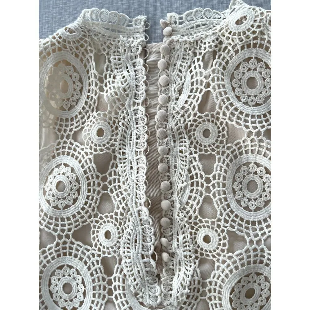 Free People Sz 10 Selma Lace Crochet Shift Dress Mini Boho Festival Prairie